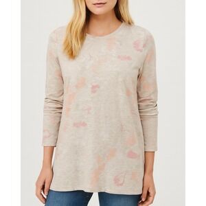 J Jill Pure Jill 100% Cotton Shirt Top Tunic S Tan Peach Watercolor Floral Artsy
